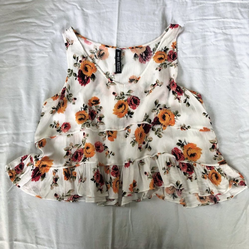 Floral Ruffle Crop Tank